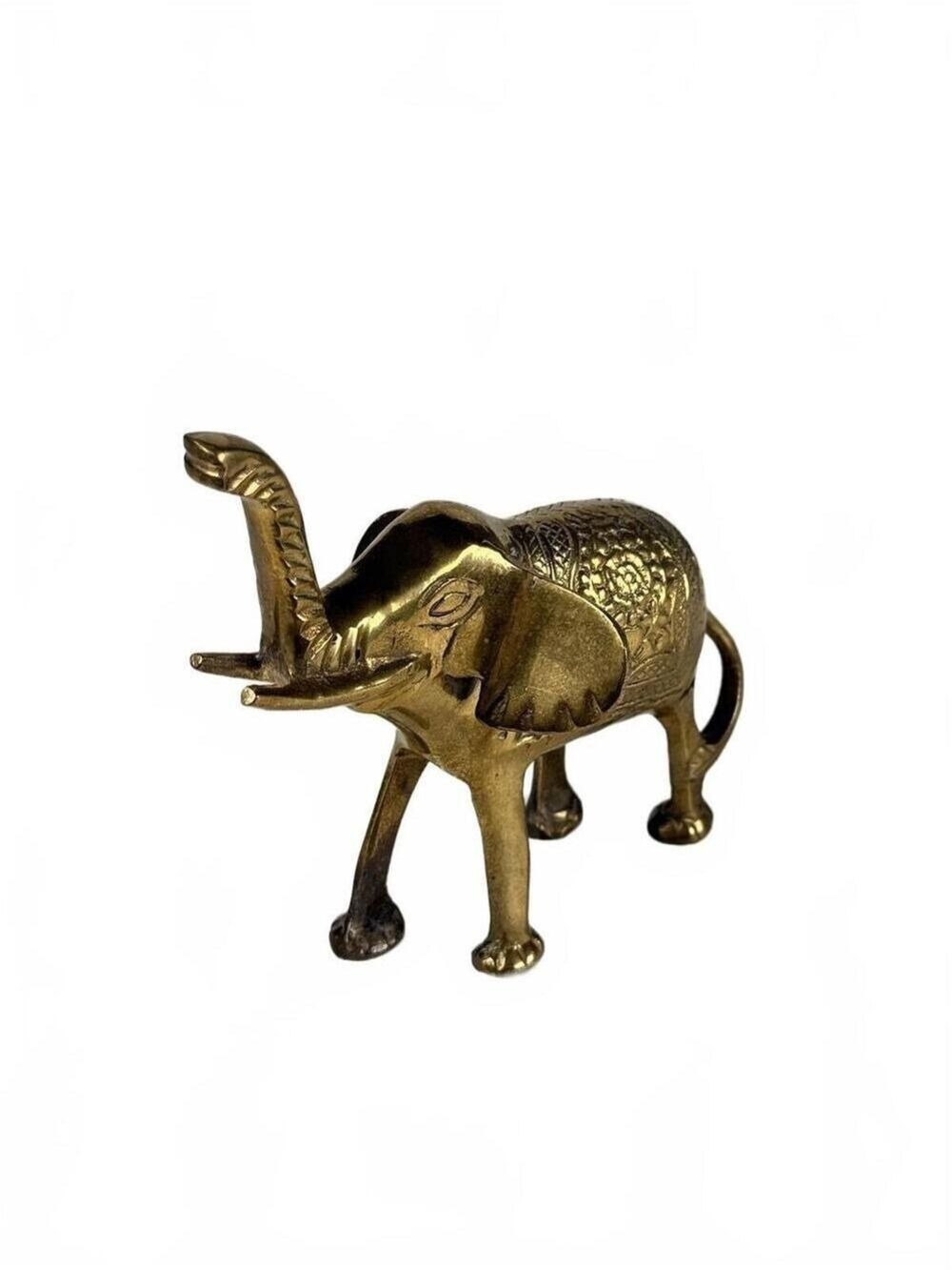 Small 5 inches Vintage Indian Brass Elephant Figurine Engraved Art - Picture 2 of 7